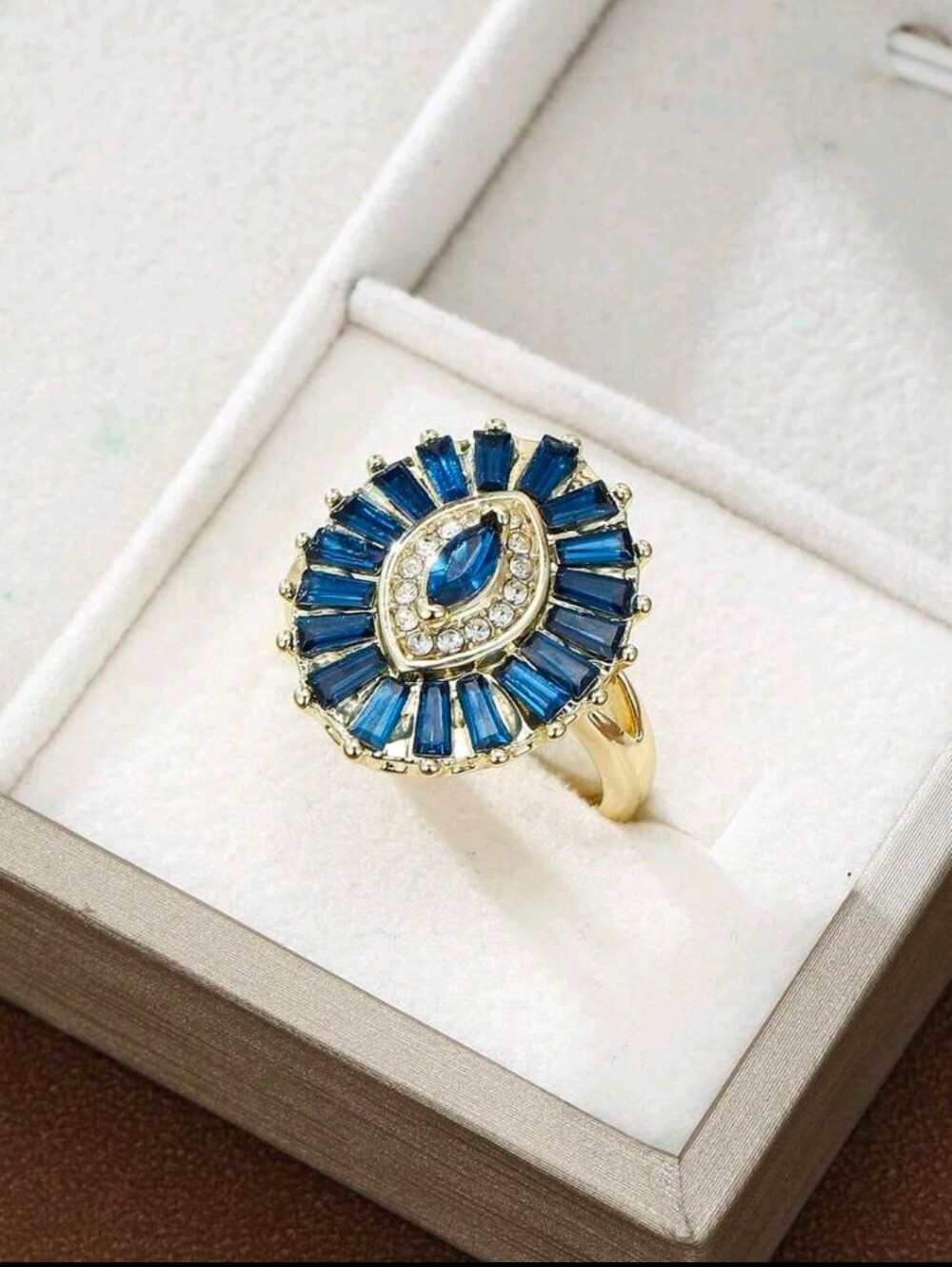 BRAND NEW ** Gold Ring with Blue Crystal Halo